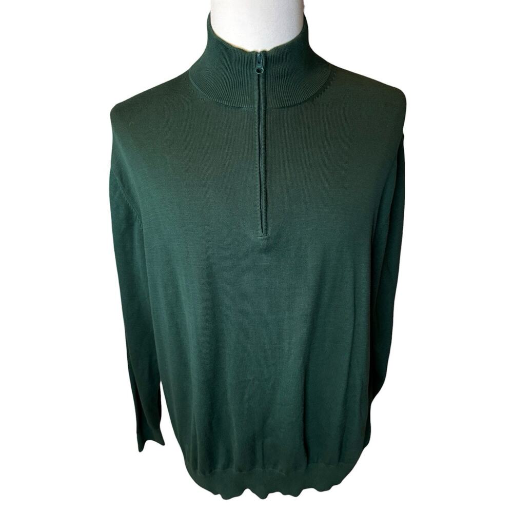 Paul Fredrick Quarter Zip Pullover Sweater Men's 2XL Green Supima Cotton